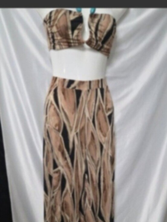 Unbranded Pants - Women's Two-Piece Jumpsuit Set XS Beige Black Abstract Print
